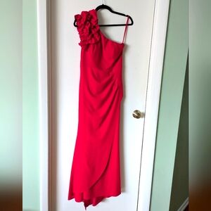 XSCAPE Elegant Red One-Shoulder Dress